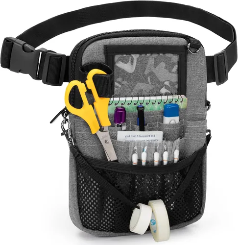 Miniatura 17 de Trunab Riñonera con soporte para cinta y bolsillos para equipo médico, bolsa de almacenamiento de cintura con correa ajustable para la cintura
