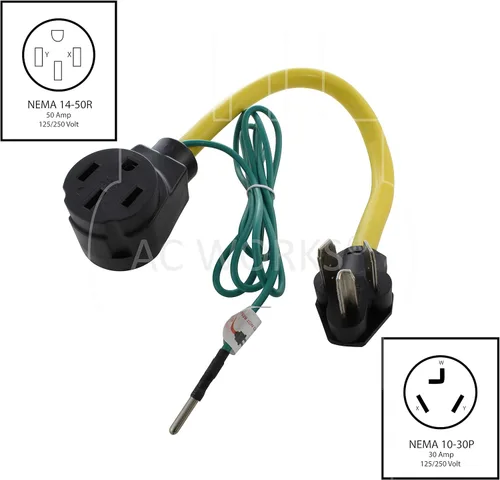 Miniatura 2 de AC WORKS Adaptador RV/EV 14-50R de 50 amperios (salida de secadora de 3 clavijas 30A a 50A RV/EV)