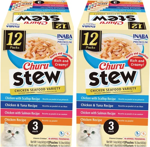 Miniatura 18 de INABA Churu - Estofado para gatos, bolsa de guarnición con vitamina E, 1.4 onzas por bolsa, 12 bolsas, variedad de pollo y mariscos