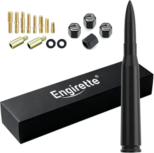 Miniatura 32 de Antena de camión para automóvil con tapas de válvula de neumáticos, bandera estadounidense, repuesto corto universal para GMC Sierra, Chevy, Negro
