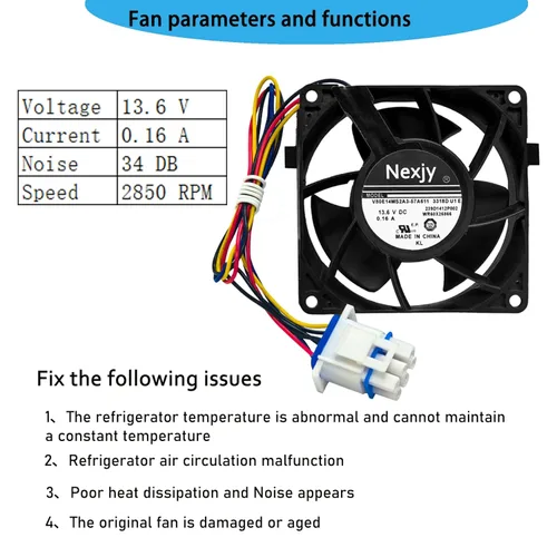 Miniatura 4 de Motor de ventilador evaporador de refrigerador OEM actualizado WR60X26866 2025, compatible con refrigerador GE, reemplaza V80E14MS2A3-57A611 Negro