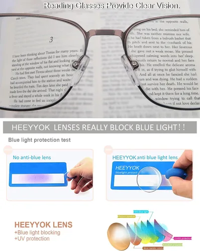 Miniatura 4 de HEEYYOK Paquete de 3 lentes de lectura para hombres y mujeres, con bloqueo de luz azul, lectores de metal, anteojos ligeros, antideslumbramiento