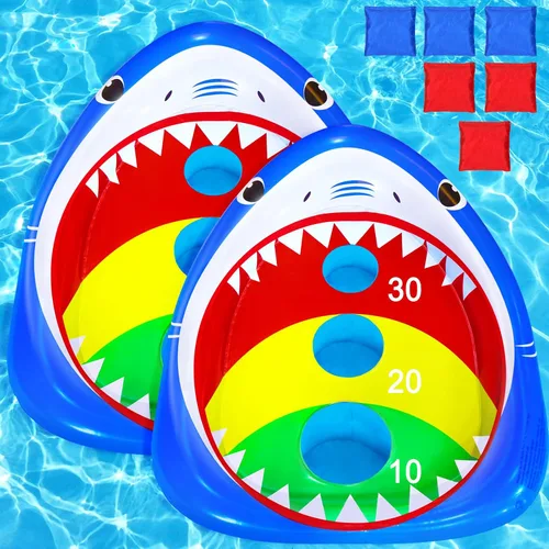 Miniatura 10 de Divertidos juguetes de piscina para niños, tablero inflable de tiburón, juego de agua flotante para adultos y familia, regalo fresco de fiesta