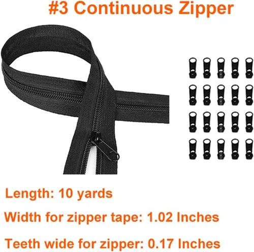 Miniatura 3 de CANFON Cremalleras #8, 20 tiradores de cremallera de nailon de 360 pulgadas, rollo de cremallera a granel de 10 yardas para bolsas de costura a