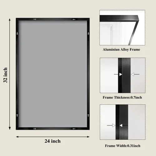 Miniatura 2 de Koonmi Espejo de pared rectangular negro, espejo de baño de 24 x 32 pulgadas, espejo de tocador con marco de aluminio para entrada, sala de estar