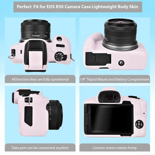 Miniatura 4 de Funda para cámara Canon EOS R50, funda protectora de silicona suave, antiarañazos, funda ajustada delgada con accesorios de protector de pantalla