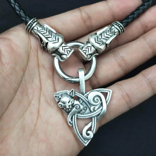 Miniatura 5 de Black Viking Odin Thunder Hammer And Roaring Wolf Head Mjolnir Thora's Hammer Amulet Necklace Viking Jewelry