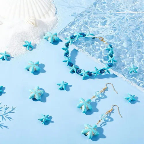 Miniatura 6 de Arricraft Alrededor de 118 cuentas de turquesa, 2 estilos de estrellas de mar sintéticas turquesa estrella de mar dijes para hacer pulseras