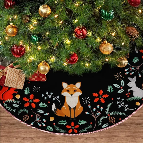 Falda de Árbol de Navidad de 36" Animales del Bosque Falda de Árbol de Navidad Alfombrillas Decorativas para Casa de Campo Rústica Navidad Corona