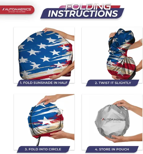 Miniatura 8 de Autoamerics Parasol para parabrisas de 1 pieza con bandera de Estados Unidos, diseño de 1 estadounidense, plegable, para la mayoría de los sedanes