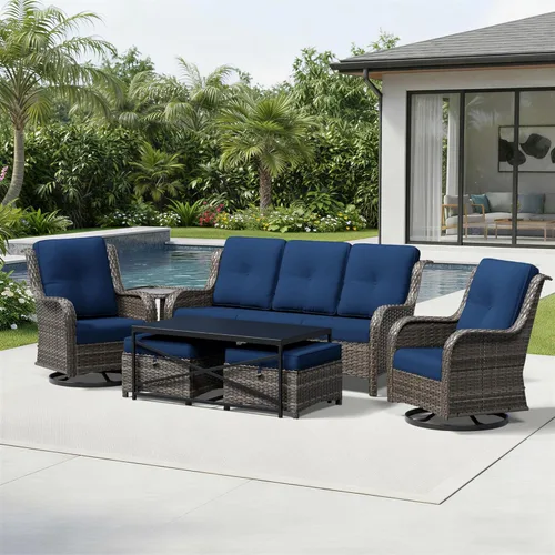 Miniatura 205 de Joyside Juego de sillas de mimbre para patio, juego de 3 piezas de mimbre para exteriores con 2 sillas reposabrazos y 1 mesa auxiliar para terraza