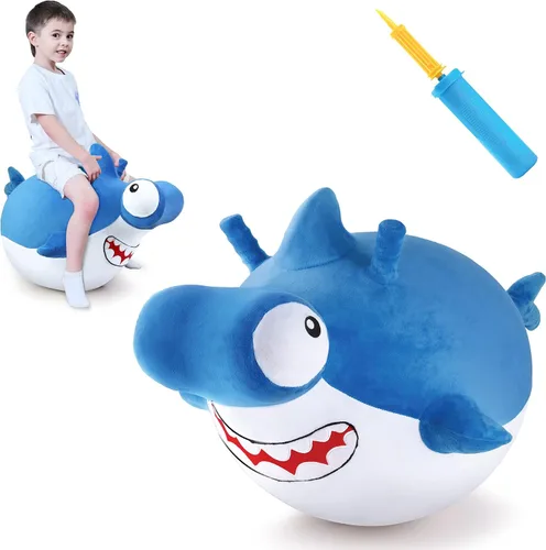 iPlay, iLearn Bolas Saltarinas de Tiburón para Niños, Bola Saltarina de Tiburón Martillo para Niños Pequeños con Asa, Juguete Saltarín para Montar