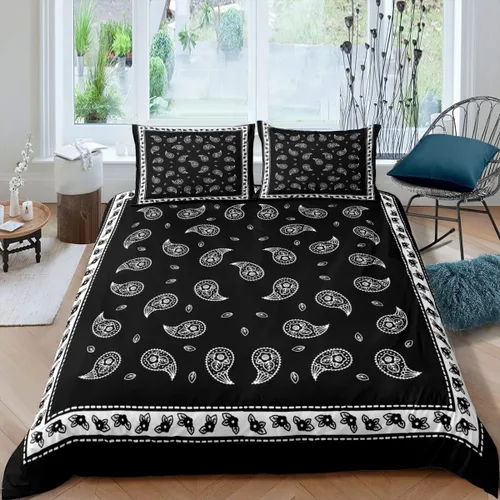Miniatura 12 de Juego de funda de edredón de bandana morada, tamaño individual, juego de ropa de cama de 2 piezas de cachemira para decoración de dormitorio, funda