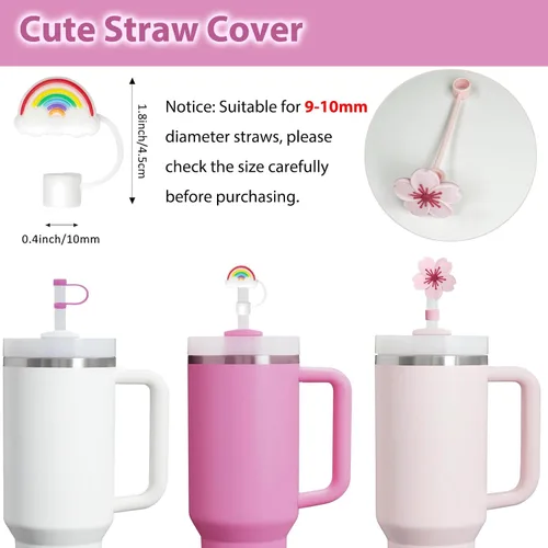 Miniatura 2 de Set de accesorios para taza Mefaster incluye 6 piezas de tapones antiderrames de silicona, 2 piezas de tapas para popote de 9-10 mm, 1 pieza