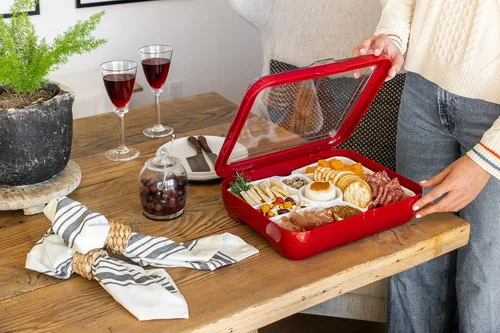 Miniatura 3 de Fancy Panz Bandeja de charcutería – Bandeja de verduras de 9 compartimentos con cuenco de inmersión – Bandeja portátil para servir fiestas