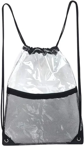 Miniatura 5 de Bolsa de cordón transparente impermeable con cordón para estadio, Negro (mesh black), M, Viajar