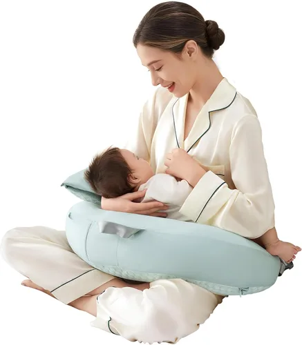 Almohada de lactancia para lactancia materna, almohada de alimentación desmontable 3 en 1 con cojines de apoyo extraíbles, elevación suave para Verde
