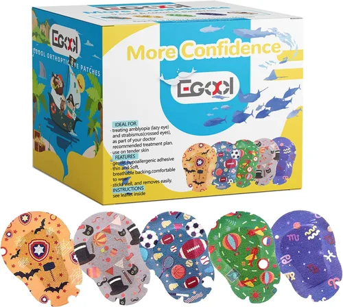 Parches adhesivos para los ojos para niños, diseño genial para niños, 45 + 5 bonos por caja, tamaño regular, material transpirable, patrón colorido