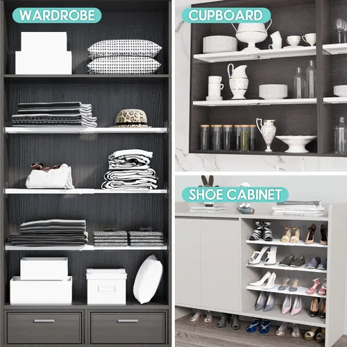Miniatura 5 de Organizador de estante extensible para armario, 17 ~ 31.5 x 11.8 pulgadas Estante ajustable de metal resistente, para armarios, despensa, armario