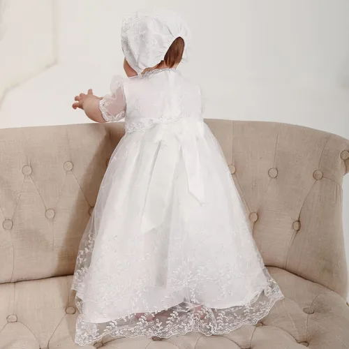 Miniatura 4 de Vestido de bautismo para niña, 3 piezas, bordado, formal, para fiesta, boda