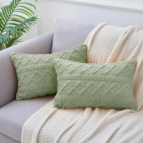 Miniatura 16 de uxcell Juego de 2 fundas de almohada de felpa de lana sintética, fundas de almohada con patrones geométricos, fundas de almohada decorativas