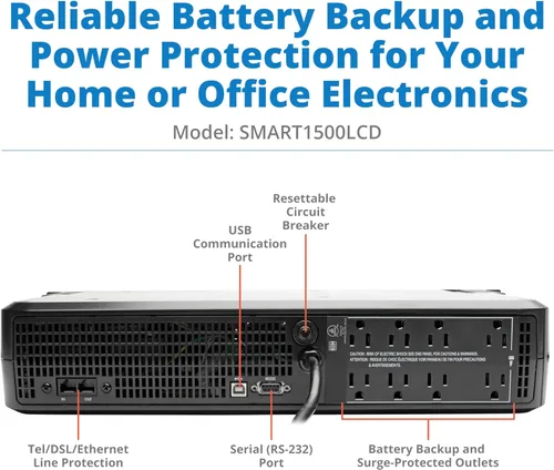Miniatura 2 de Tripp Lite SMART1500LCD 1500VA UPS de Montaje en Rack de Batería de Respaldo, 900W, 8 tomas de corriente, Onda Senoidal PWM, UPS de Montaje en Rack