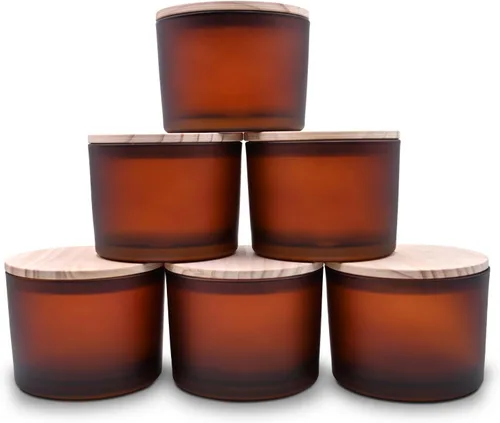 Miniatura 32 de SHOWIN Tarros de vela gruesos de 18 onzas para hacer velas, 6 unidades, frascos vacíos con tapas de madera para hacer velas, recipiente de muestra