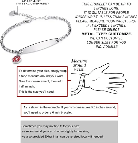 Miniatura 5 de LinnaLove-Pre-engraved Simple Rolo chain Medical alert id bracelet for Women