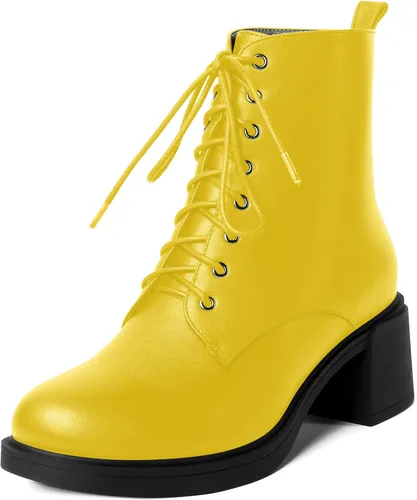 Miniatura 64 de ROSERWISH Botas altas de tacón bajo y grueso para mujer, con cordones, cómodas, modernas, con puntera redonda, de 2.5 pulgadas