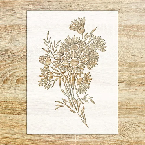 Plantilla decorativa FLONZ (6 x 8 pulgadas), ramo de flores de margaritas para pintura de pared, álbumes de recortes y decoración de pasteles