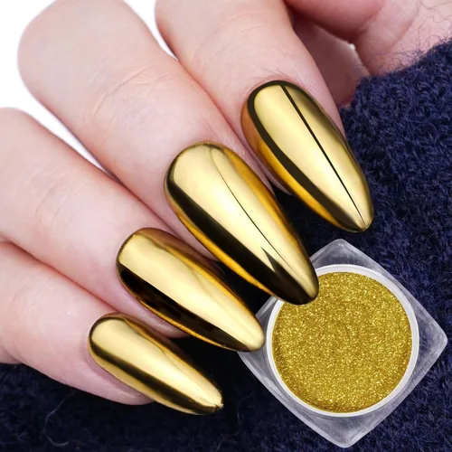 Pretty Diva Polvo de uñas cromado dorado, polvo cromado dorado para uñas, polvo cromado para uñas, polvos cromados para esmalte de gel, polvo