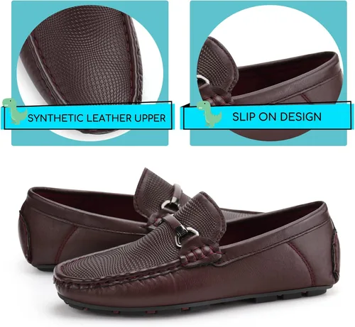 Miniatura 9 de JABASIC Mocasines Penny para niños, estilo casual, sin cordones, zapatos de vestir para niños