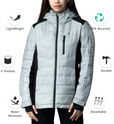 Miniatura 19 de Apricoat EcoDown Jacket - Chaqueta acolchada con capucha ligera y resistente al agua - Abrigo de invierno resistente al viento con aislamiento