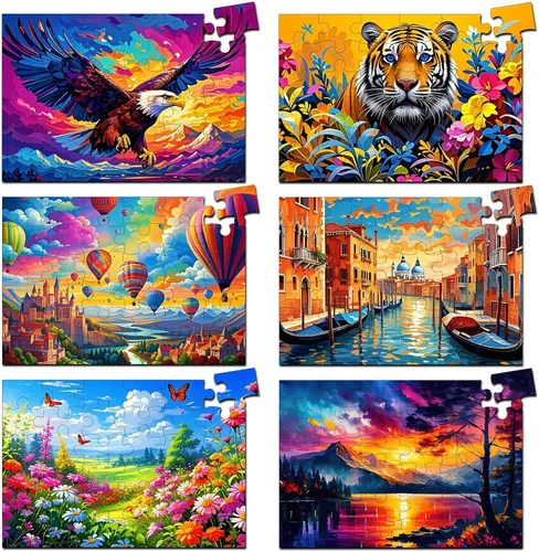 Paquete de 6 rompecabezas grandes de 36 piezas, productos fáciles de demencia, Alzheimer, actividades de demencia, juego de entrenamiento de memoria