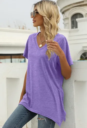 Miniatura 4 de Alaroo Camisetas básicas de verano para mujer, manga corta, cuello en V, túnica