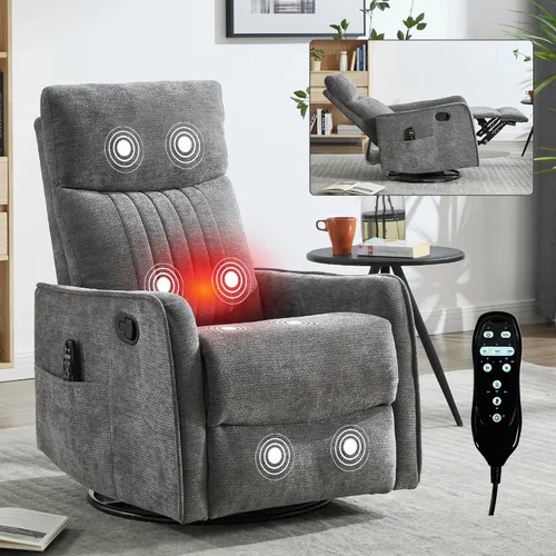 Sillón reclinable de masaje de respaldo alto con calor, mecedora giratoria para espacios pequeños, sillón reclinable manual para adultos, perfecto