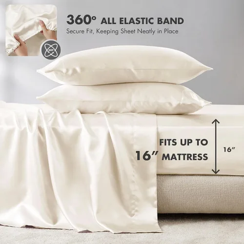Miniatura 187 de Madison Park Essentials - Juego de sábanas de satén de lujo y sedoso con brillo natural, bolsillo elástico de 14 pulgadas para colchones de hasta 16