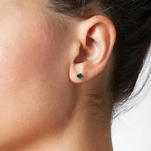 Miniatura 2 de Aretes de plata de ley con circonita cúbica verde esmeralda para mujer
