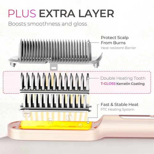 Miniatura 4 de TYMO Ring Plus Cepillo Alisador de Cabello Iónico - Peine Alisador con Iones Negativos para Mujeres, Revestimiento de Titanio, 9 Ajustes