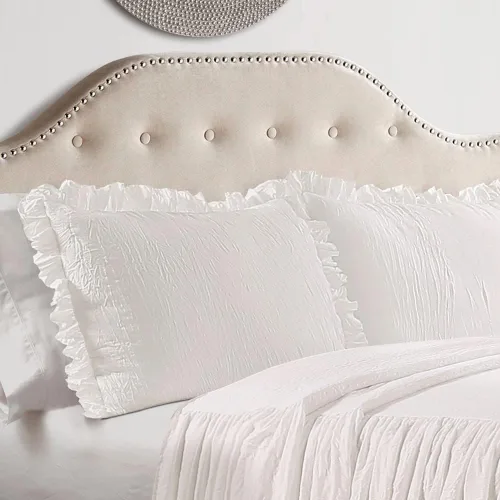 Miniatura 3 de Lush Decor Juego de colcha con falda de volantes - Juego de ropa de cama de granja de 3 piezas de lujo - Detalle elegante de volantes - Estilo Blanco