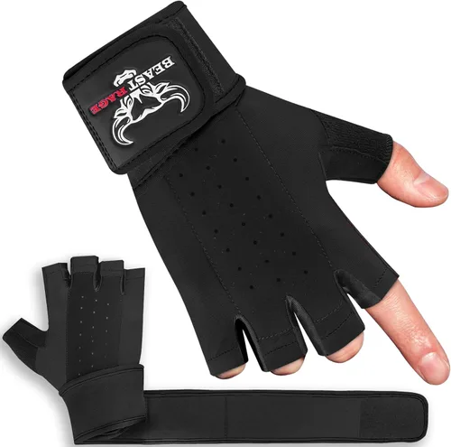Miniatura 4 de BEAST RAGE Guantes de entrenamiento acolchados para hombres, correas largas para la muñeca estabilizan el agarre para adultos, guantes