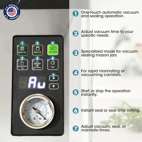 Miniatura 8 de Vesta Precision - Sellador al vacío de cámara de 12 pulgadas, tiempo de vacío automático inteligente, sistema fácil de limpiar, bomba de grado