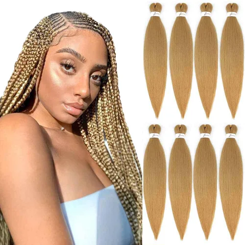 Miniatura 8 de SOKU - Cabello trenzado rojo preestirado de 24" de largo, 4 paquetes de fibra sintética trenzada con ganchillo, textura suave Yaki recta 4 paquetes