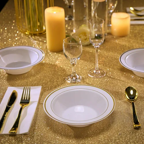 Miniatura 6 de JOLLY PARTY 50 cuencos de plástico con borde dorado, cuencos de sopa desechables de 12 onzas, cuenco de ensalada de postre prémium para Navidad