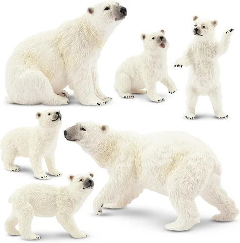 Toymany 6 figuras de oso polar con cachorro de oso polar, figuras realistas de animales árticos de 2 a 4 pulgadas, juego familiar para Navidad,