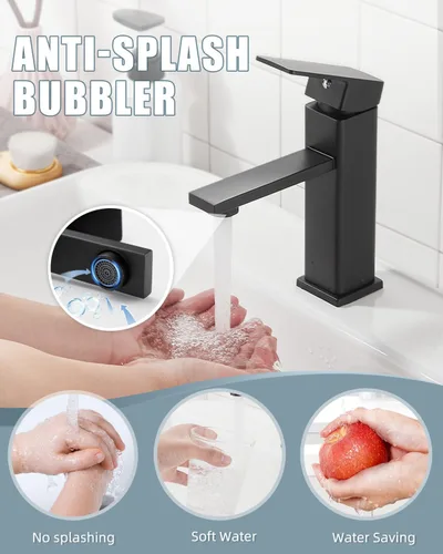 Miniatura 3 de Juego de grifos de baño con desagüe emergente, grifo moderno de lavabo de baño negro de una sola manija con placa de cubierta (1 o 3 agujeros), 1.
