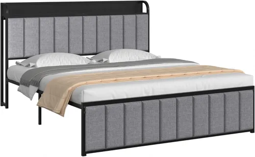 Miniatura 8 de VECELO Queen Bed Frame, Storage Upholstered Headboard with Charging Station, Platform Bedframe, Heavy Duty Metal Slats, No Box Spring Needed