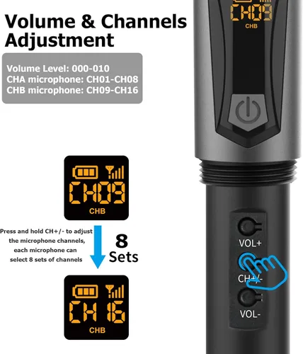 Miniatura 5 de Aveek Micrófono inalámbrico para karaoke, micrófono recargable de karaoke de 2.4GHz (funciona 10hs), para altavoz, máquina de karaoke, iglesia, gris