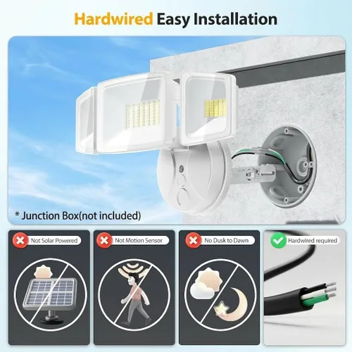 Miniatura 2 de Onforu Luces de inundación de 75 W para exteriores, luces de seguridad de 7000 lm de brillo, controladas por interruptor, con 3 cabezales