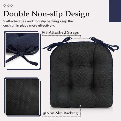 Miniatura 4 de Wellsin Cojines para Sillas de Comedor, Almohadillas Antideslizantes para Sillas de Cocina con Lazos, Cojines de Espuma Triturada con Mechones